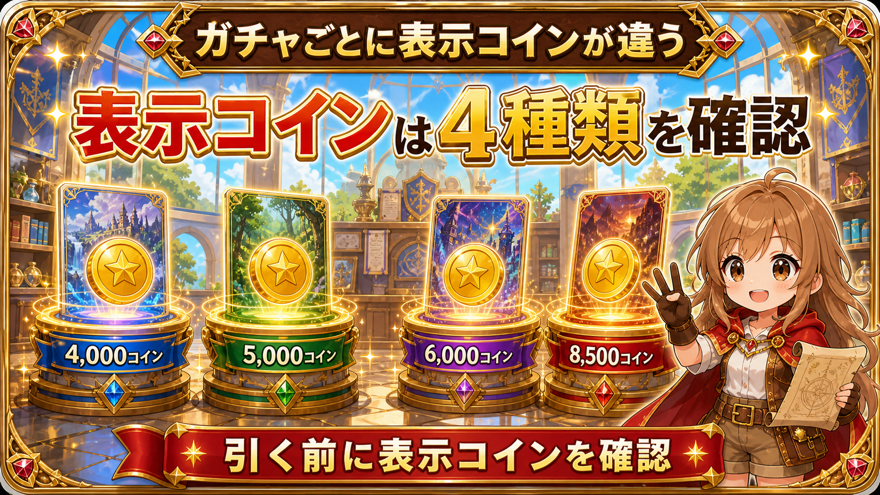 ガチャごとに表示コインが違う