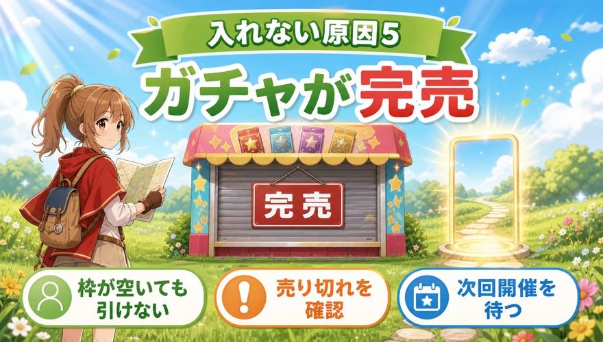 オリくじの入場制限ガチャが完売した状態を示す図解