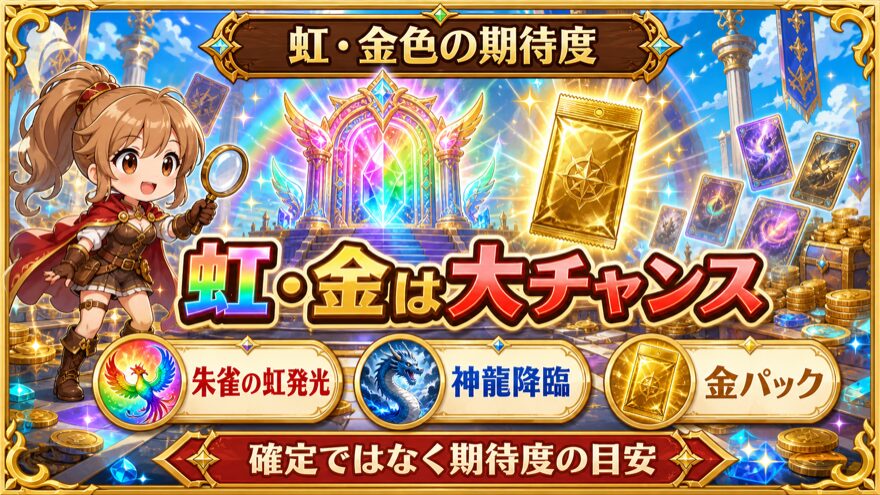 日本トレカセンターの虹・金色演出の期待度を示す図解