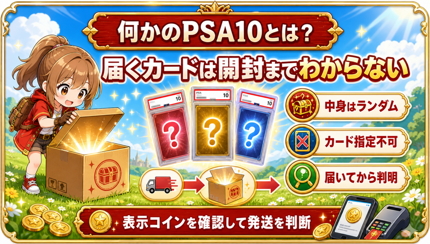 オリくじの何かのPSA10は届いて開封するまでカードがわからないことを示す図解