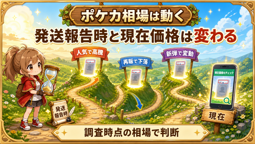 ポケカ相場は発送報告時から変動することを示す図解