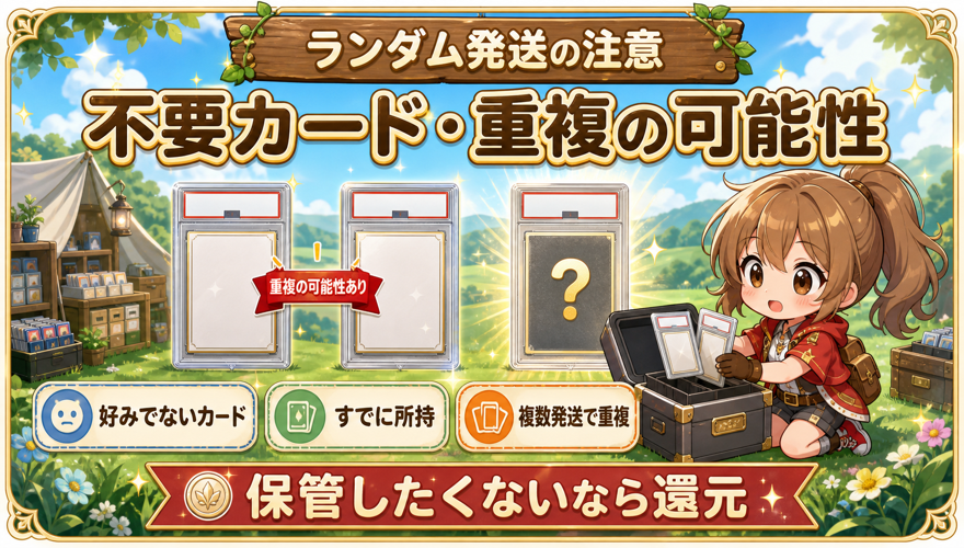 何かのPSA10で不要なカードや重複カードが届く可能性を示す図解