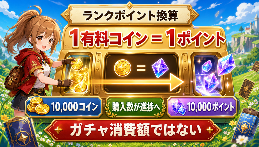 オリくじの1有料コインが1ランクポイントになる仕組みを示す図解