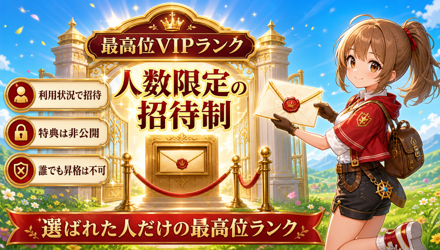 オリくじのVIPランクが人数限定の招待制であることを示す図解