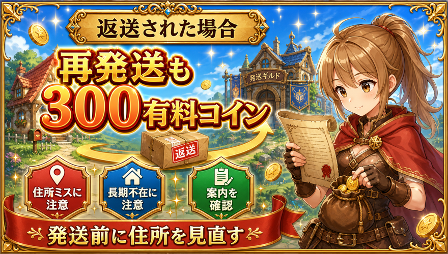 返送品の再発送はさらに300コイン