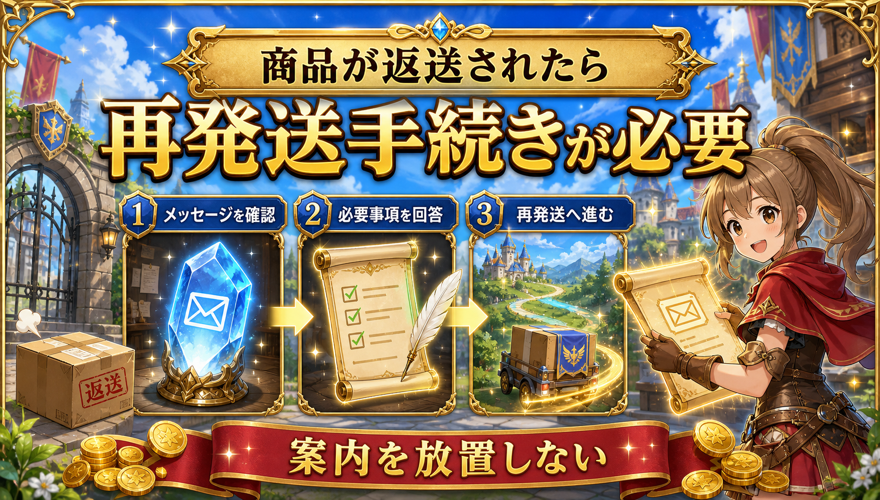 受け取れず返送された場合は再発送手続きが必要