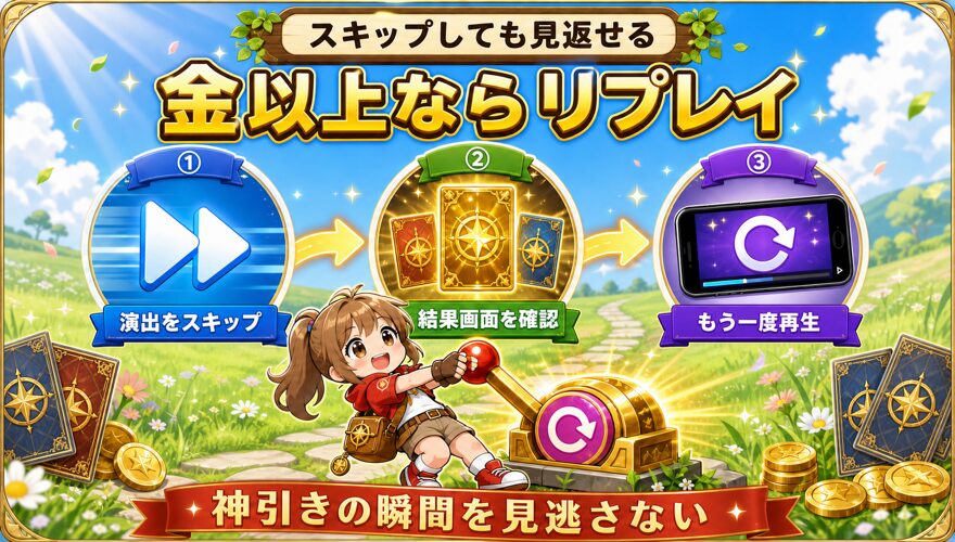 オリパワンでスキップした演出を見返す流れの図解