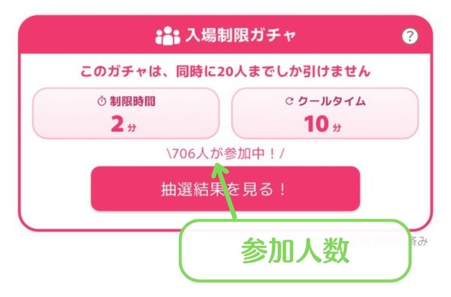 事前抽選に706人が参加中と表示された画面