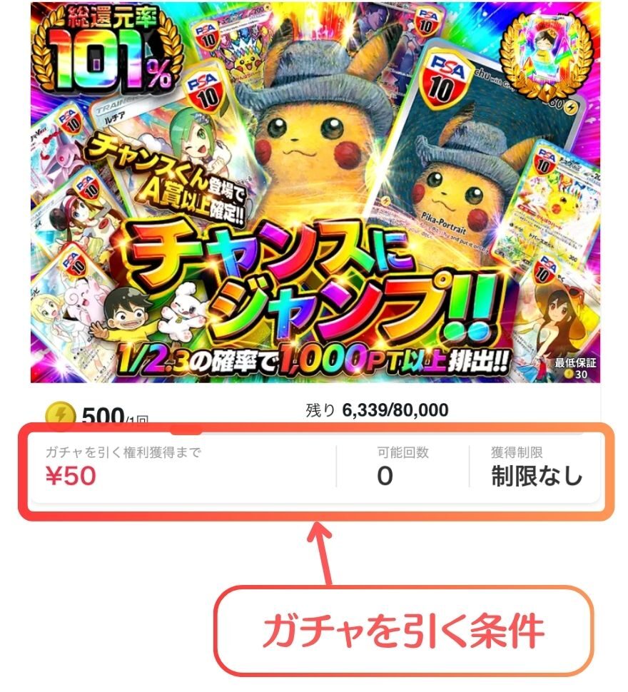 DOPAの条件付きガチャでガチャを引く権利の条件を示す図解