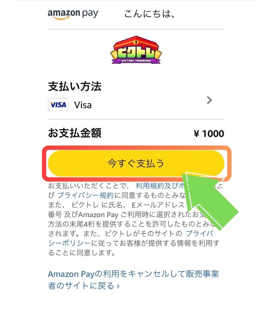 Amazon Payで支払い方法を選んで支払う画面