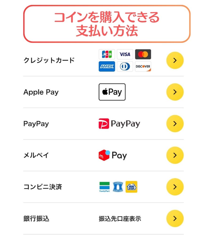 日本トレカセンターでコインを購入できる支払い方法の画面
