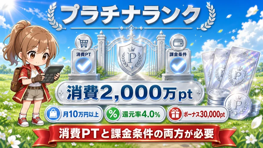 DOPAプラチナランクの消費ポイントと課金条件を示す図解