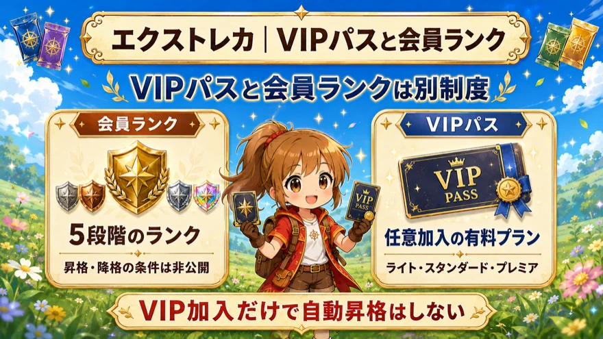 エクストレカの5段階の会員ランクと任意加入の有料VIPパスの違い