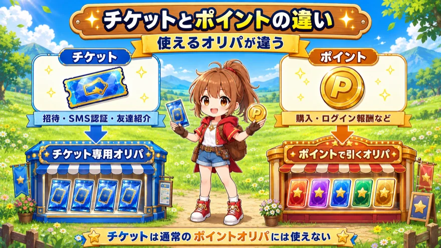 エクストレカのチケットとポイントの違い。チケットは専用オリパ、ポイントはポイントオリパに使用。