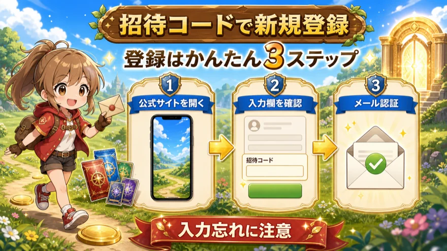 オリパワンで招待コードを利用して新規登録する手順を示す図解