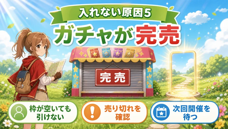 オリくじの入場制限ガチャが完売した状態を示す図解
