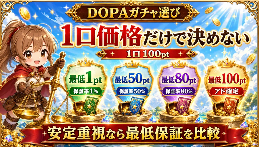 DOPAガチャの1口価格と最低保証を比較する図解