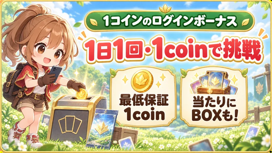 日本トレカセンター:1コインのログインボーナス。1日1回・1coinで挑戦、最低保証1coin