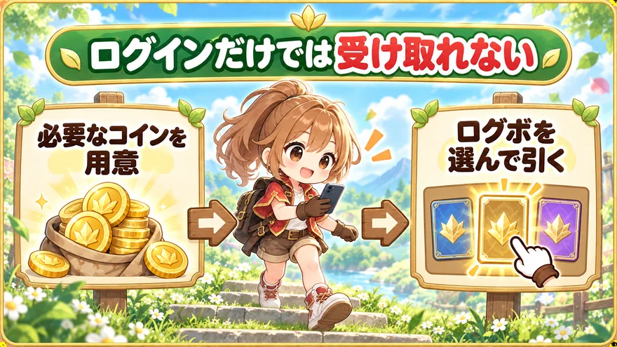 日本トレカセンター:ログインだけの無料配布ではない。必要なコインを用意、ログボを選んで引く
