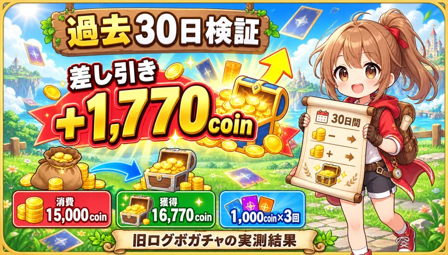 オリくじの旧ログボガチャを30日検証して1770coin増えた結果の図解