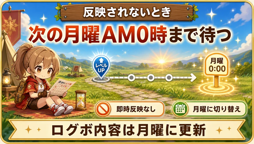 オリくじのログボへレベルが反映されるまで月曜を待つ図解