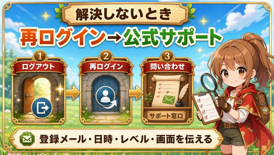 オリくじのログインボーナスが反映されない場合の対処手順を示す図解