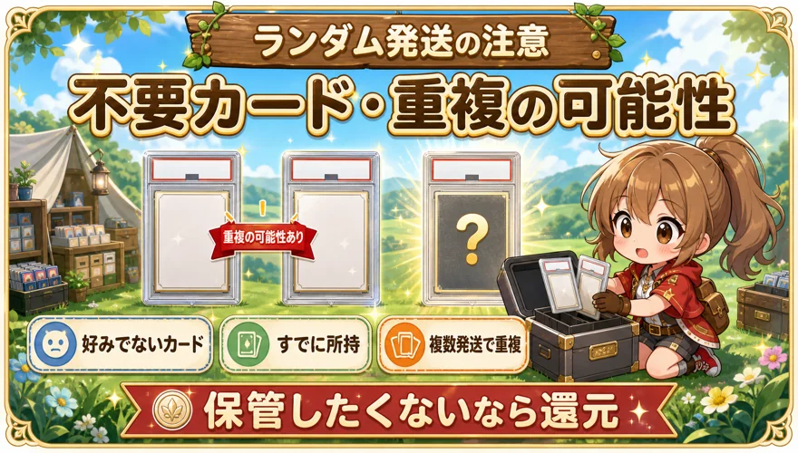 何かのPSA10で不要なカードや重複カードが届く可能性を示す図解