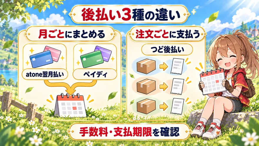atone翌月払いとペイディは月ごと、つど後払いは注文ごとに精算する違い