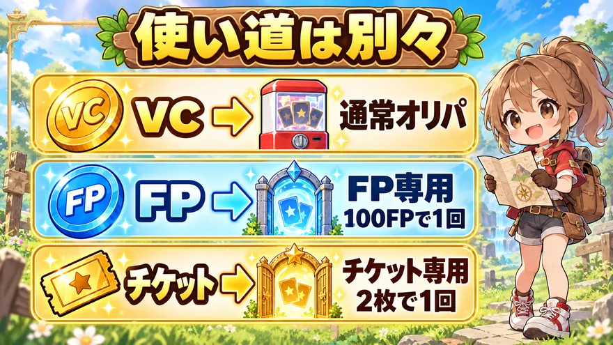 VC・フリーポイント・プレイチケットの使い道と必要数の比較
