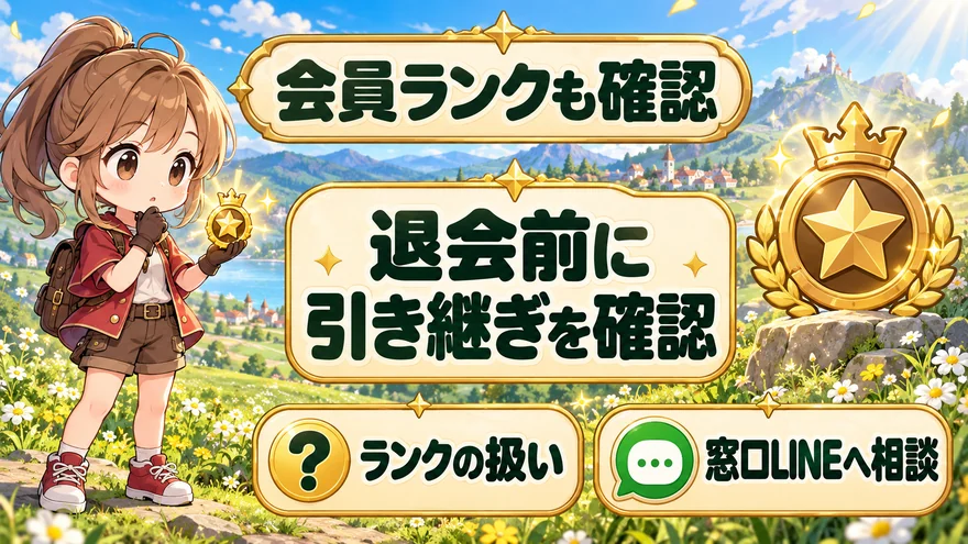 どっかんトレカの会員ランクについて、退会前に引き継ぎや扱いを窓口LINEへ確認する。