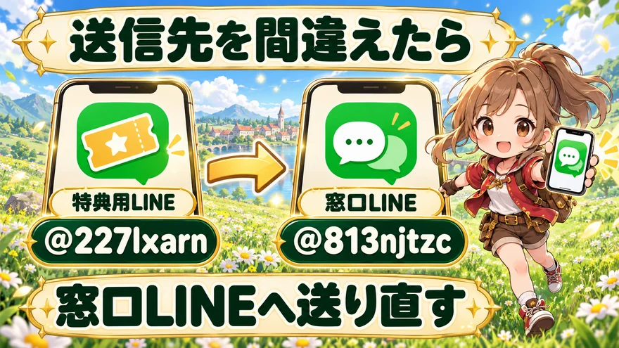 退会申請を特典用LINEの@227lxarnへ送っていた場合は、窓口LINEの@813njtzcへ送り直す。
