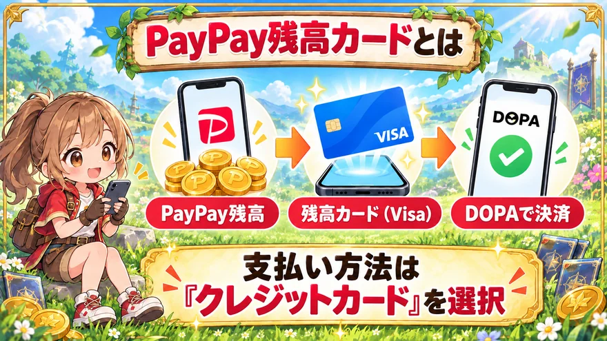 PayPay残高カードを使い、DOPAのクレジットカード決済で支払う仕組み