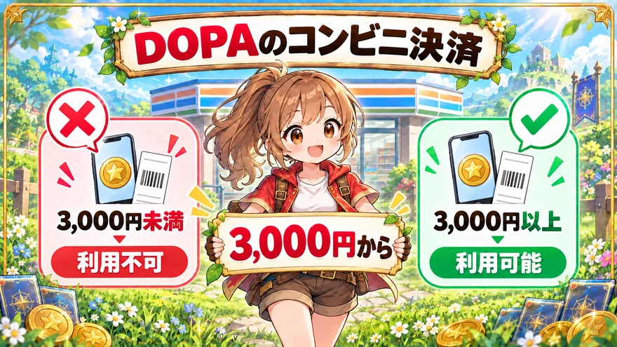 DOPAのコンビニ決済は3,000円未満では利用不可、3,000円以上で利用可能