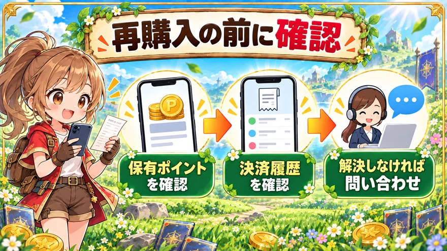 DOPAポイントが反映されないときは再購入前に保有ポイント・決済履歴を確認し問い合わせ