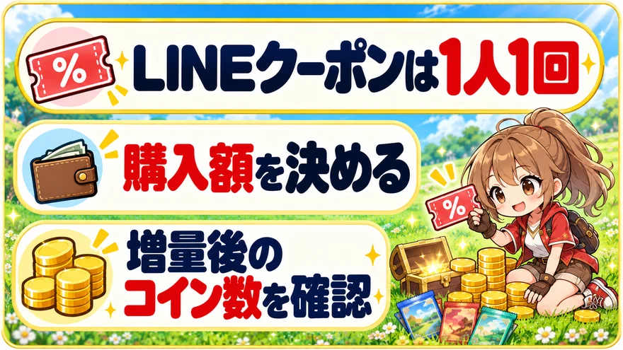 LINEクーポンは1人1回まで｜購入額を決める・増量後のコイン数を確認