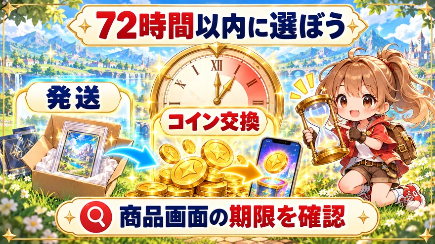 72時間以内に発送かコイン交換を選ぶを解説する図解