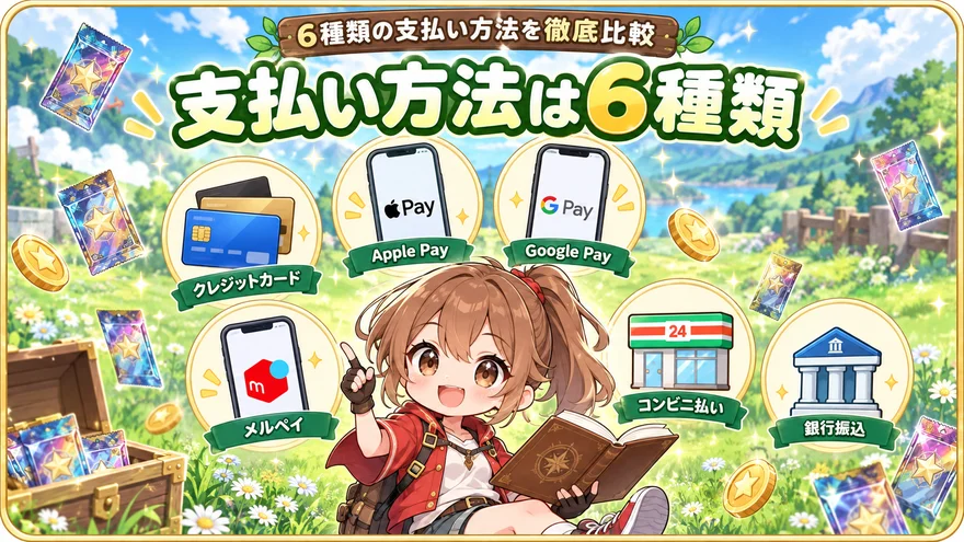 支払い方法は6種類:クレジットカード、Apple Pay、Google Pay、メルペイ、コンビニ払い、銀行振込