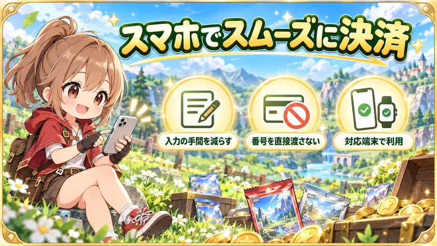 スマホでスムーズに決済:入力の手間を減らす、番号を直接渡さない、対応端末で利用
