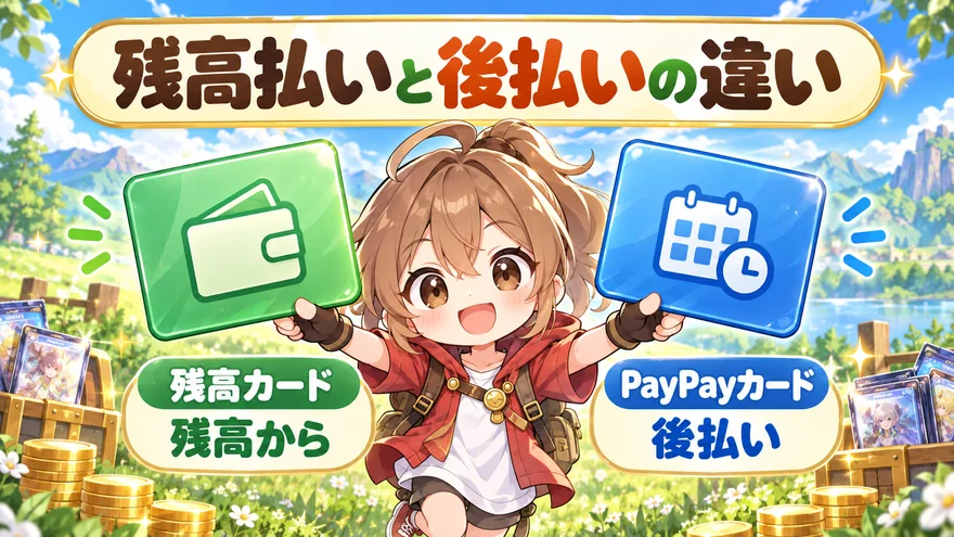 残高払いと後払いの違い:残高カード:残高から、PayPayカード:後払い