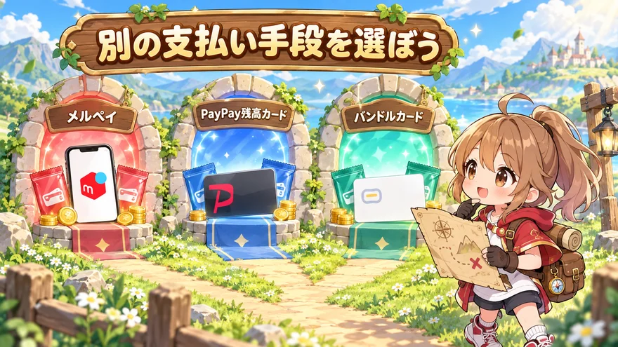 別の支払い手段を選ぼう:メルペイ、PayPay残高カード、バンドルカード
