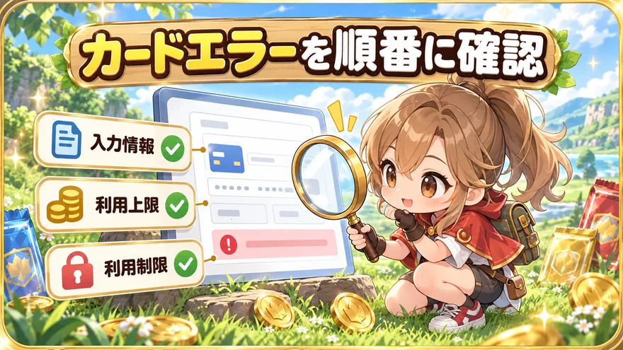カードエラーを順番に確認:入力情報、利用上限、利用制限