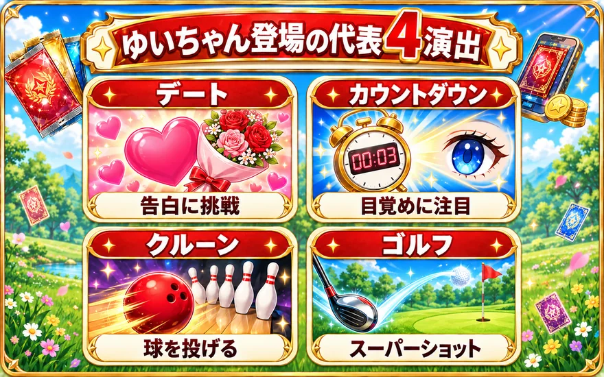 ゆいちゃんが登場する代表的な4演出:デート・カウントダウン・クルーン・ゴルフ