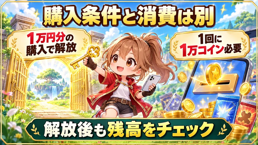 オリスタのPSA10確定ガチャは1万円分の購入で解放され、1回に1万コインの残高が必要