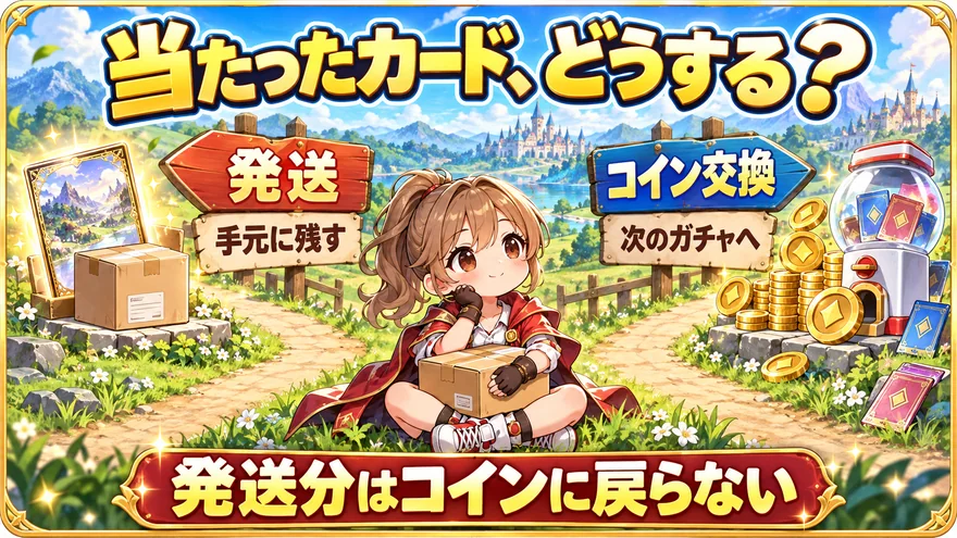オリスタの当選商品を発送して手元に残すか、コイン交換して次のガチャを引くかの違い
